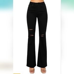 wax jean Women's Destructed Flare Jeans in Sustainable Denim